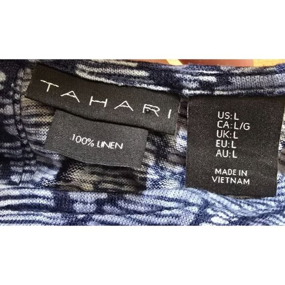 Tahari Womens sz L 100% Linen sleeveless striped diamond breathable round neck - Picture 3 of 11
